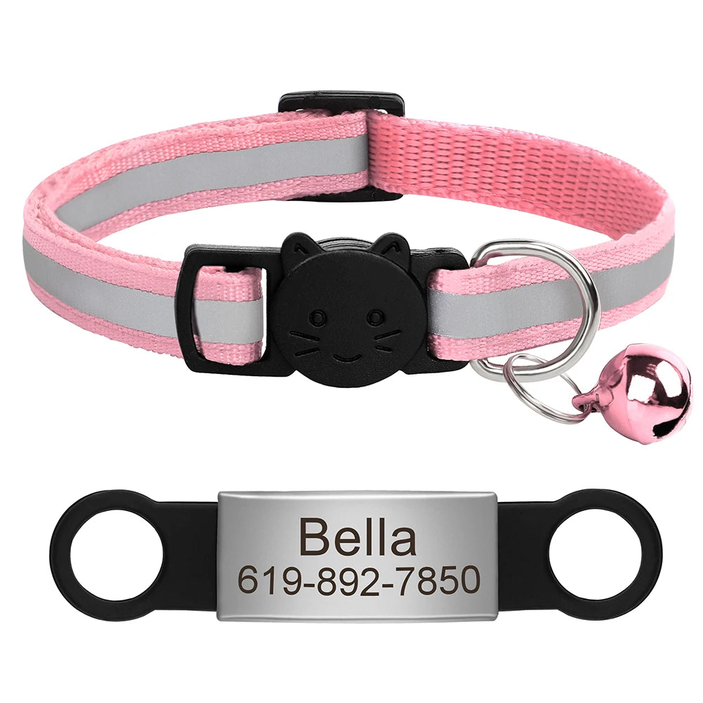 Personalized Reflective Cat & Dog Collar with Bell & Free Engraving