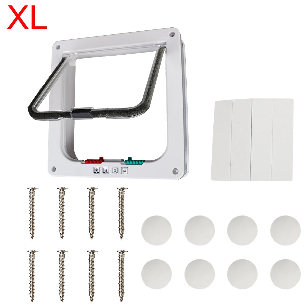 Pet Door with 4-Way Lock | ABS Plastic Cat & Dog Flap – M / L / XL