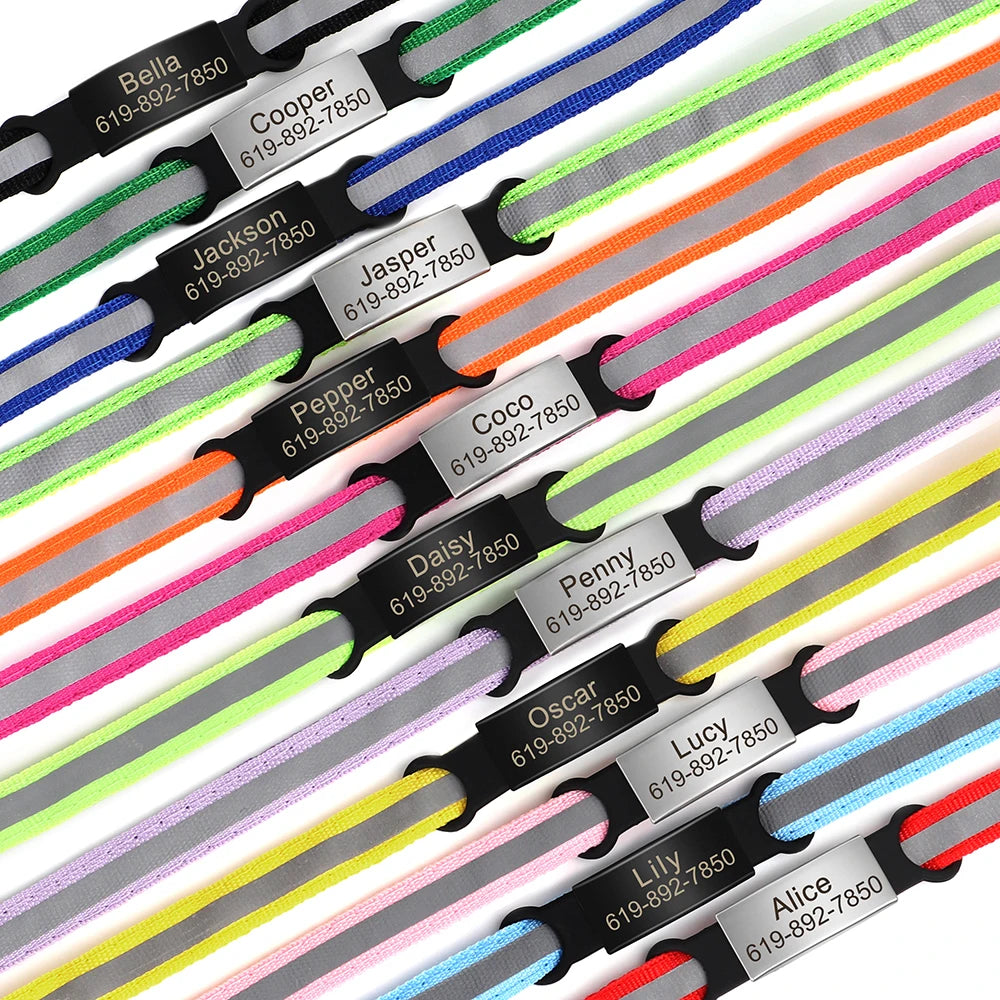 Personalized Reflective Cat & Dog Collar with Bell & Free Engraving