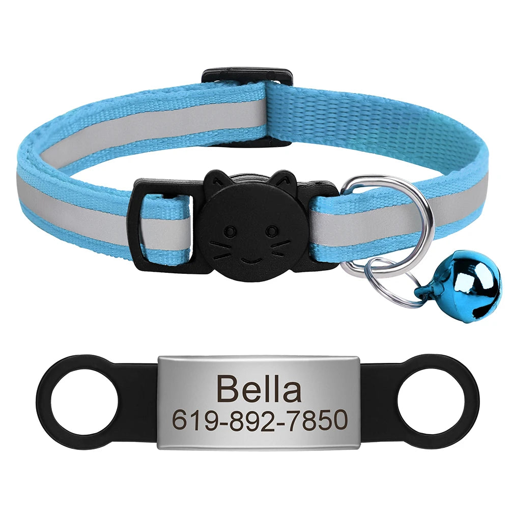 Personalized Reflective Cat & Dog Collar with Bell & Free Engraving
