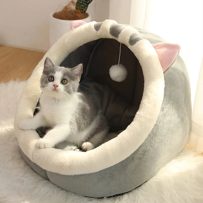 Cute Ear Cat Cave Bed – Foldable, Washable & Deep Sleep Pet Bed for Cats & Small Dogs