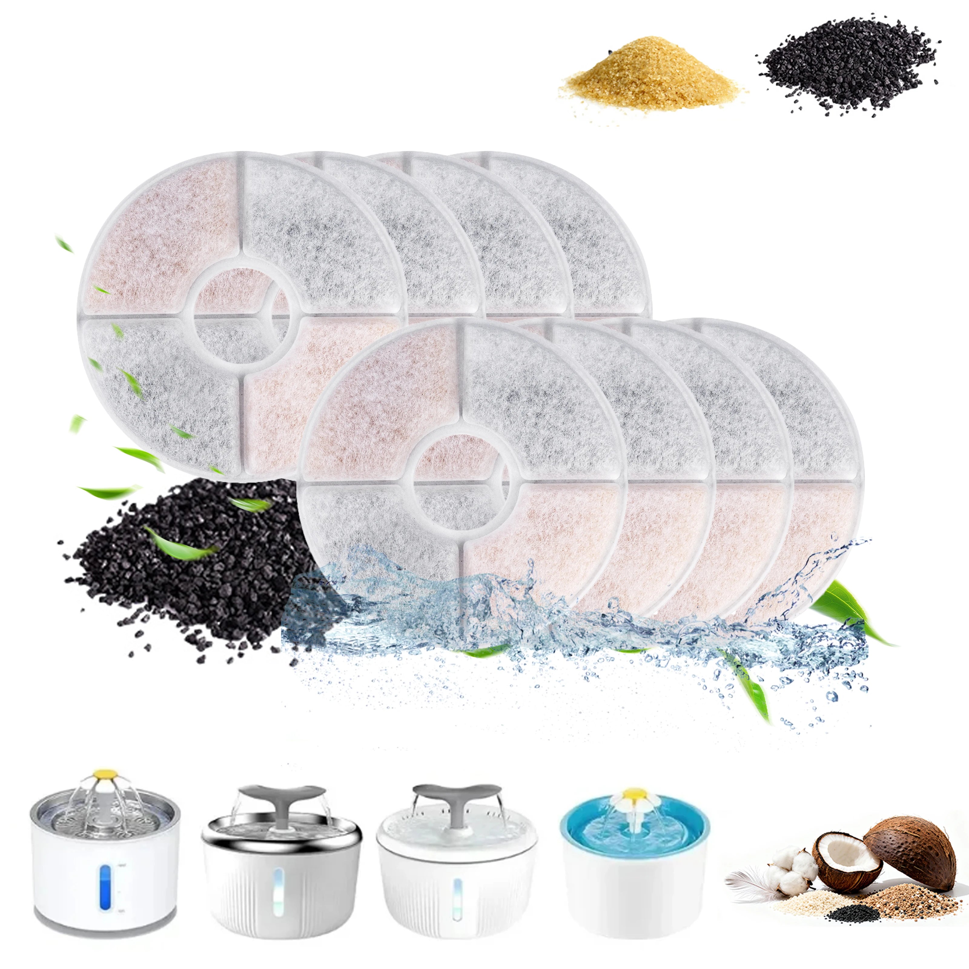 Pet Water Fountain Replacement Filters – 3-Stage Activated Carbon Filtration | 4/8/12 PCS