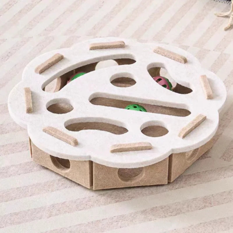 Interactive Cat Maze Toy with Bell Ball — Felt Puzzle Box