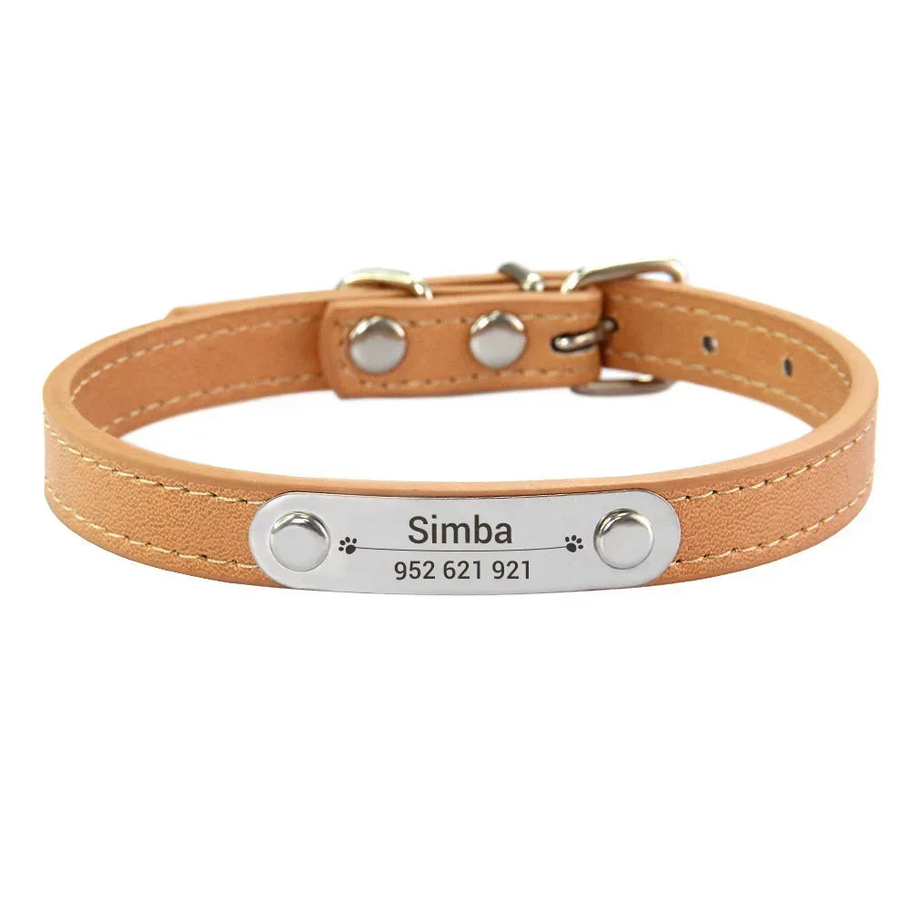 Personalized Pet Collar with Engraved ID Tag – PU Leather, Anti-Lost
