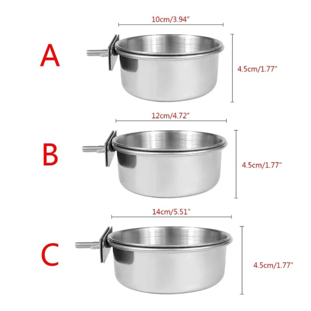 Stainless Steel Bird Feeder Bowl with Cage Clip