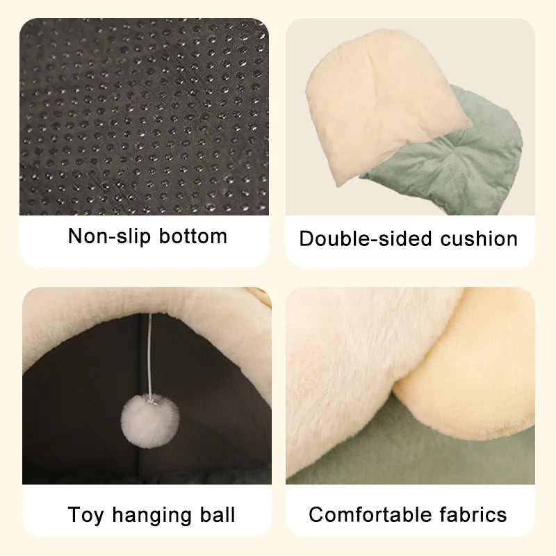 Cute Ear Cat Cave Bed – Foldable, Washable & Deep Sleep Pet Bed for Cats & Small Dogs