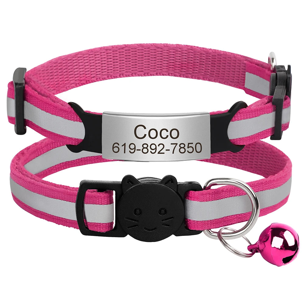 Personalized Reflective Cat & Dog Collar with Bell & Free Engraving