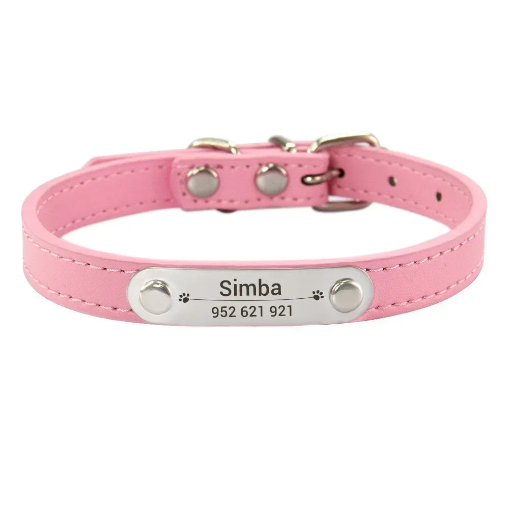 Personalized Pet Collar with Engraved ID Tag – PU Leather, Anti-Lost