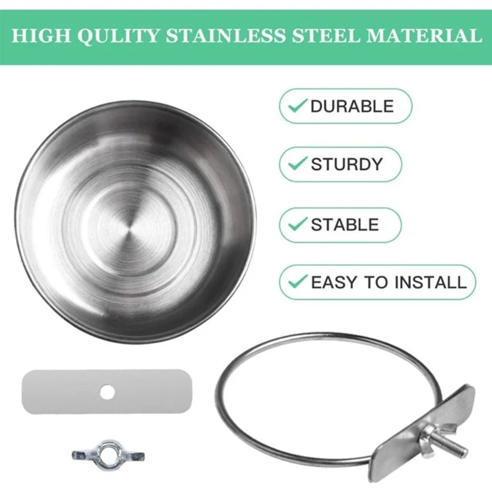 Stainless Steel Bird Feeder Bowl with Cage Clip