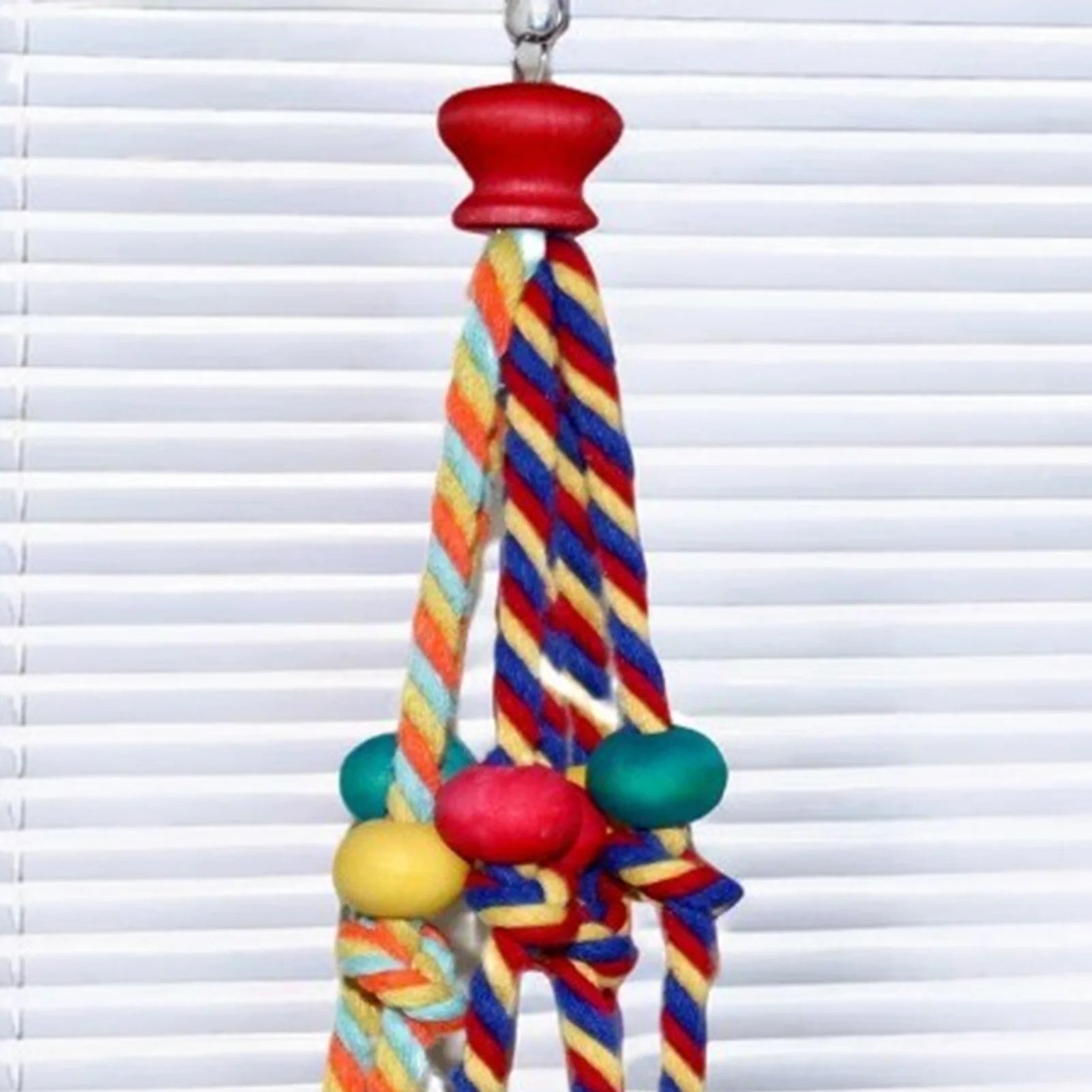 Colorful Rope & Wood Bird Toy – Climbing, Chewing & Foraging Enrichment