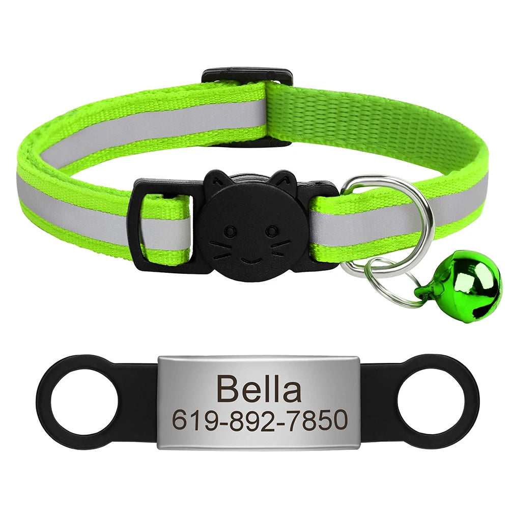 Personalized Reflective Cat & Dog Collar with Bell & Free Engraving