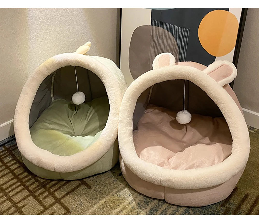 Cute Ear Cat Cave Bed – Foldable, Washable & Deep Sleep Pet Bed for Cats & Small Dogs