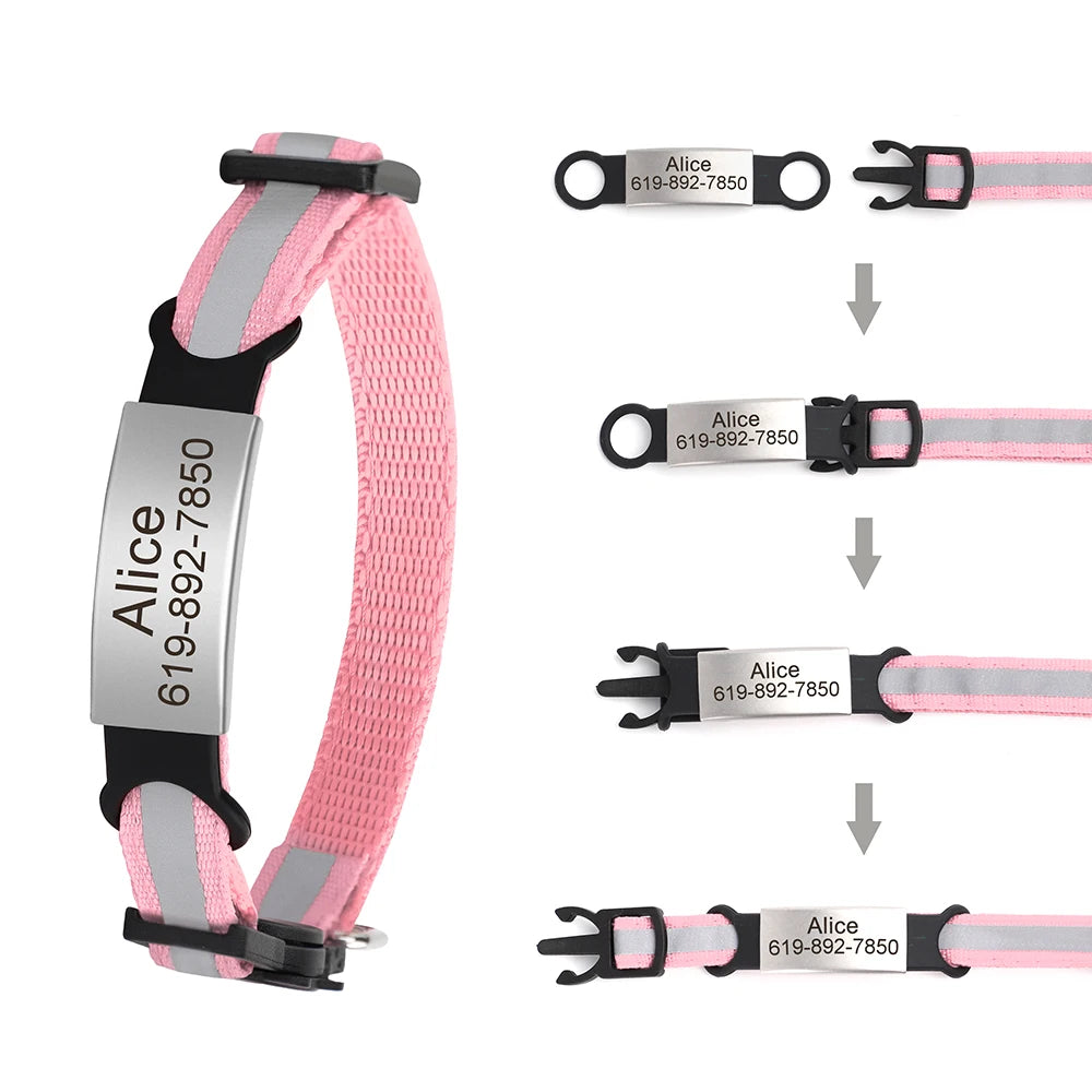 Personalized Reflective Cat & Dog Collar with Bell & Free Engraving