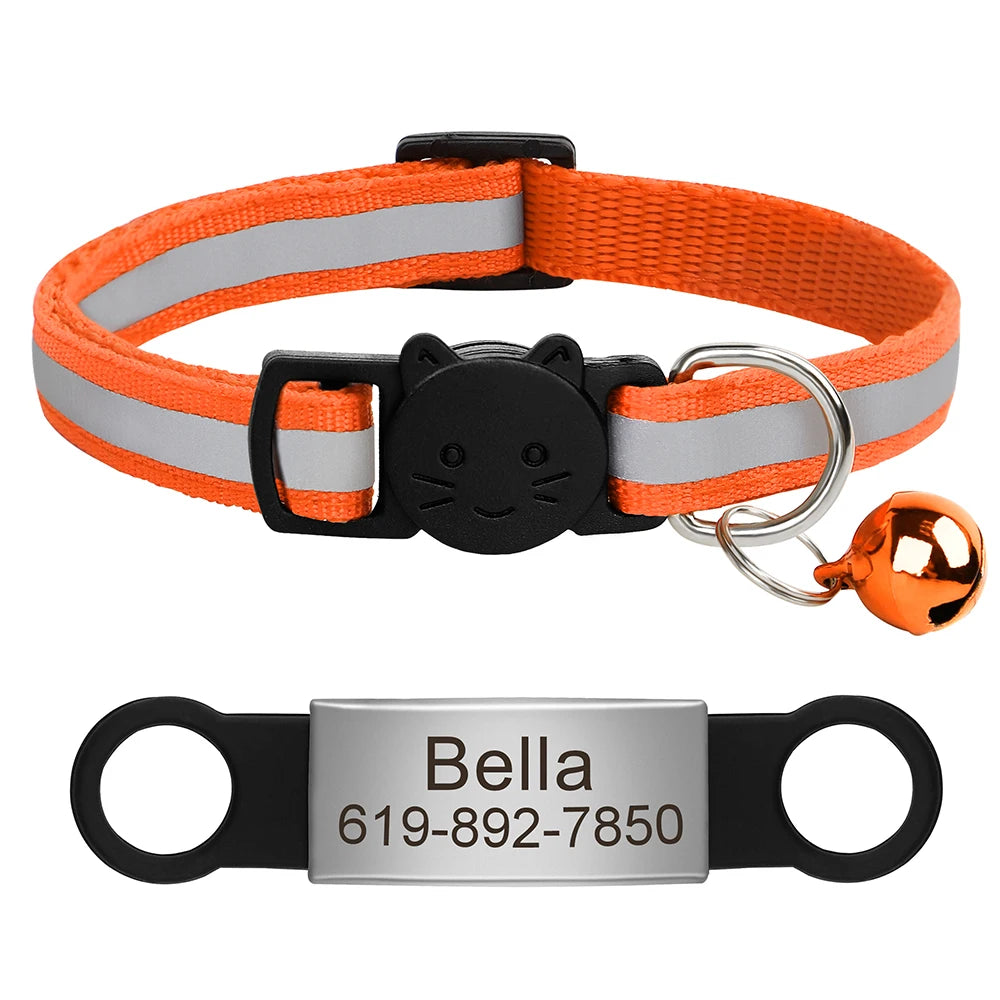 Personalized Reflective Cat & Dog Collar with Bell & Free Engraving