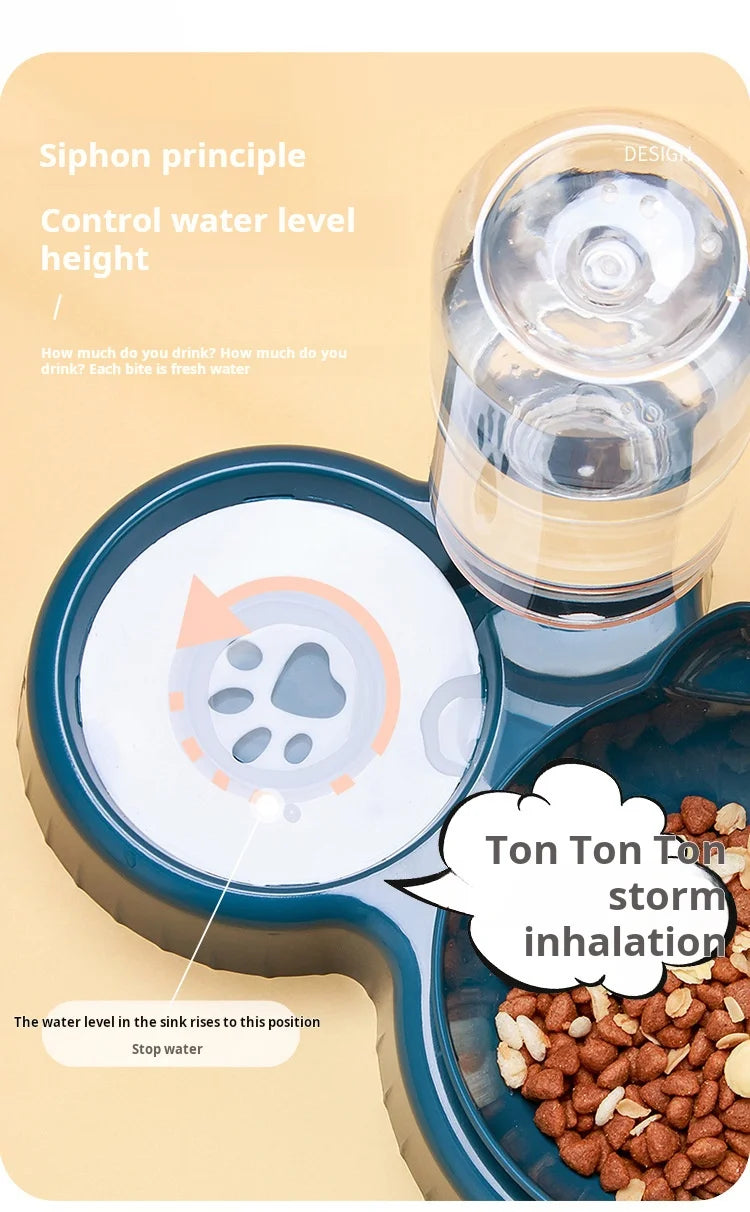 3-in-1 Tilted Cat Bowl Set with Gravity Water Dispenser – Neck Protection Design