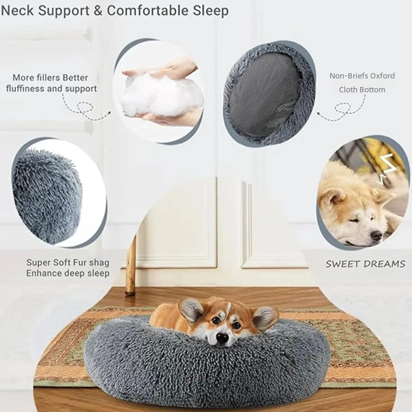 Cozy Round Pet Bed – Ultra-Soft Plush for Dogs & Cats (40–90 cm)