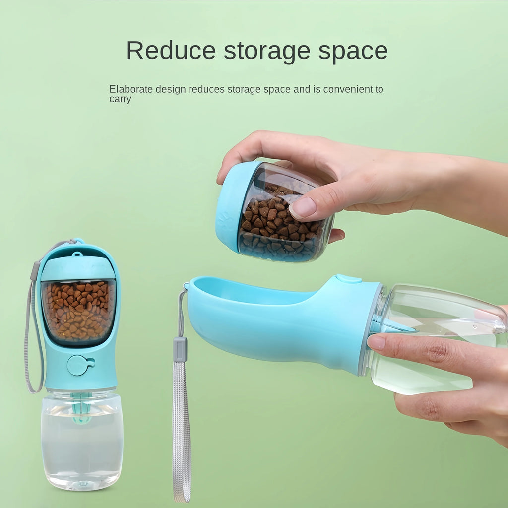 Portable Pet Water Bottle with Food Storage – 2-in-1 Travel Feeder Bowl for Dogs & Cats | 350ml / 550ml