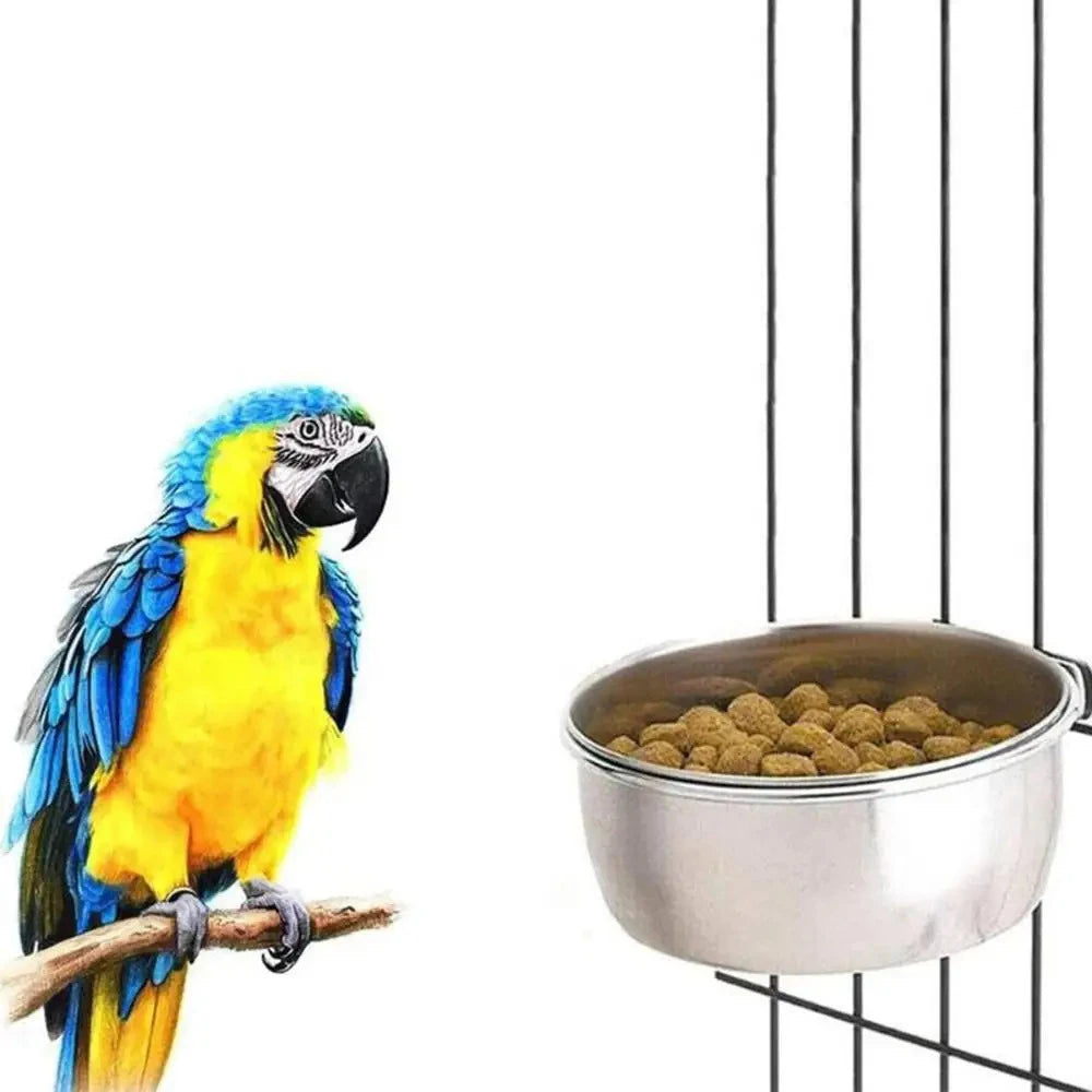 Stainless Steel Bird Feeder Bowl with Cage Clip