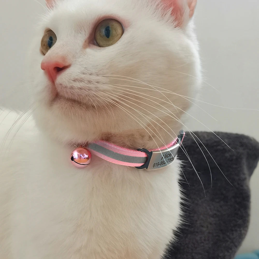 Personalized Reflective Cat & Dog Collar with Bell & Free Engraving