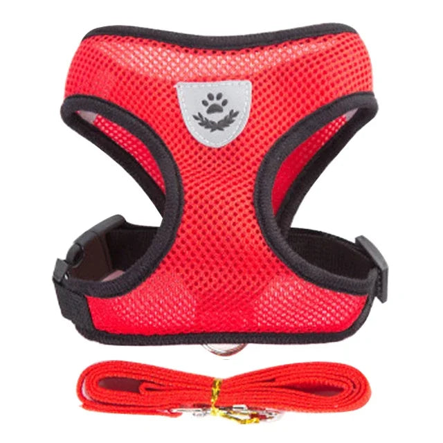 Adjustable Reflective Cat & Dog Harness Vest with Leash – Soft Mesh | S/M/L