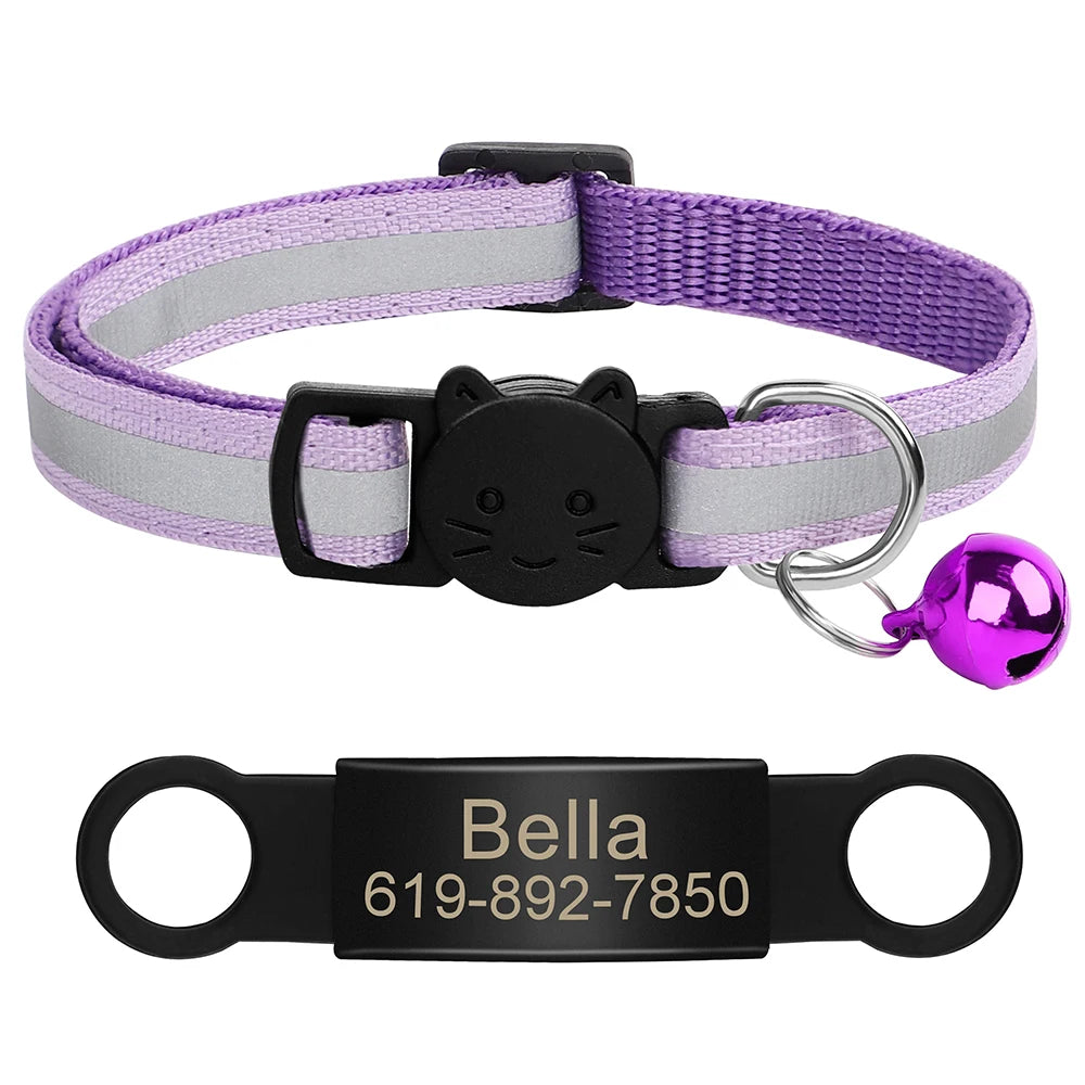 Personalized Reflective Cat & Dog Collar with Bell & Free Engraving