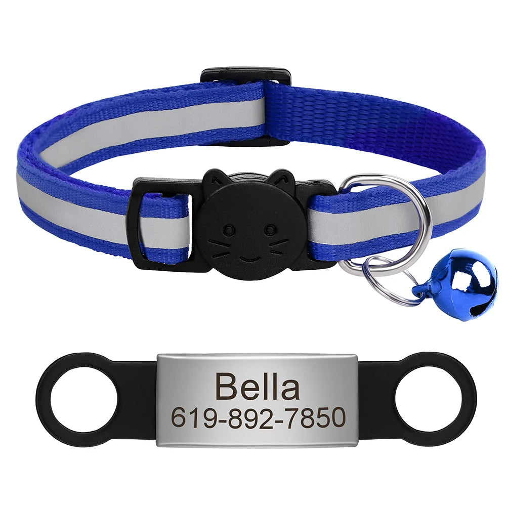 Personalized Reflective Cat & Dog Collar with Bell & Free Engraving