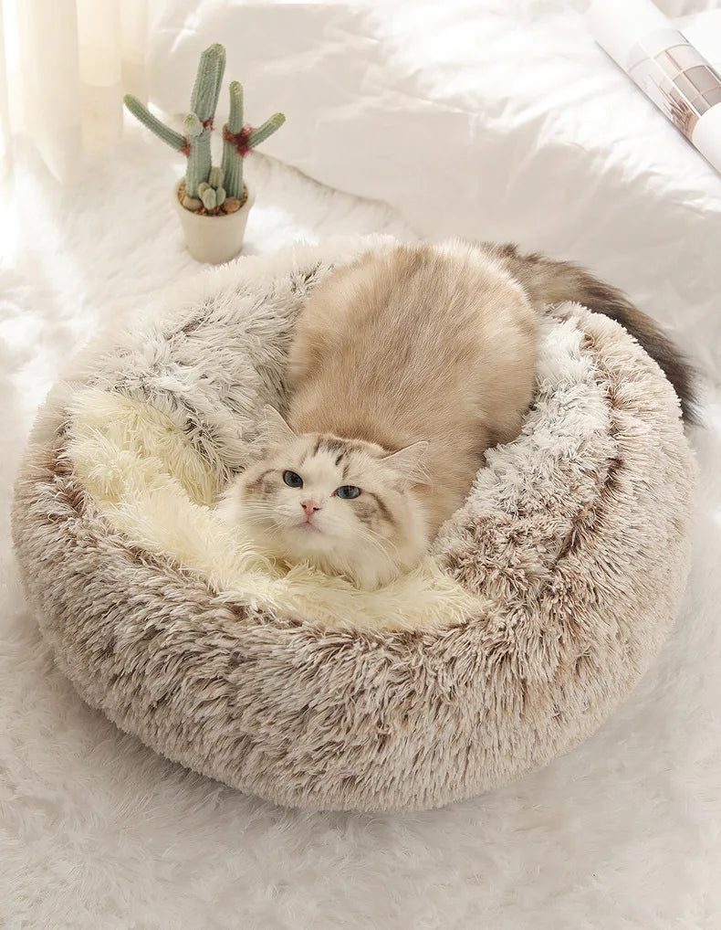 2-in-1 Plush Pet Bed with Hooded Shell – Warm & Cozy Cat and Dog Nest
