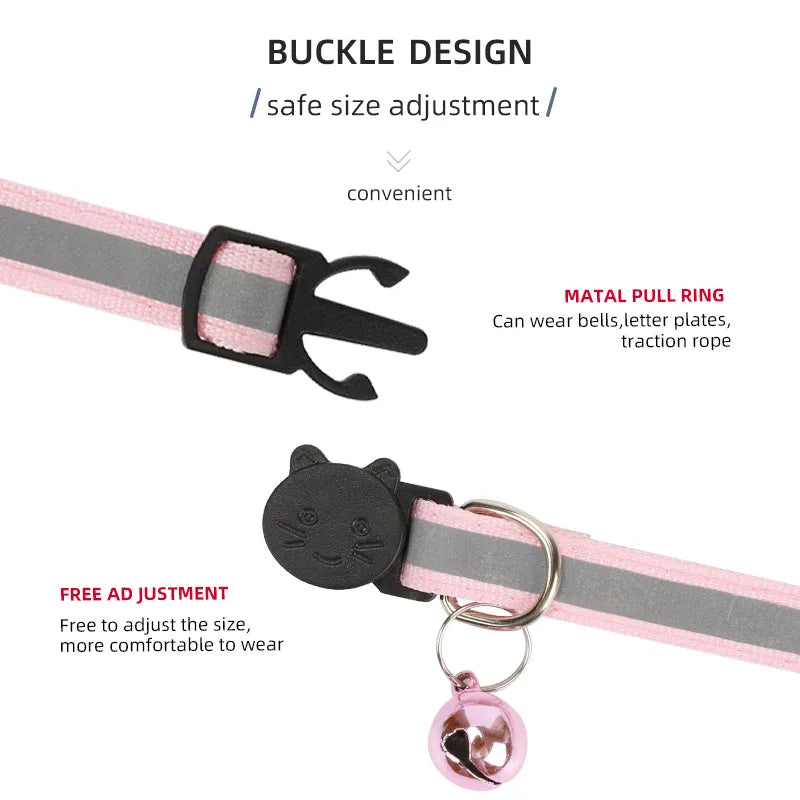 ROJECO Adjustable Cat Collar with Bell & Reflective Strip – Safety Breakaway Necklace for Cats & Kittens