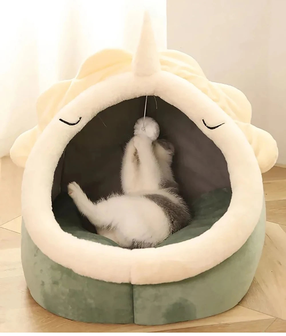 Cute Ear Cat Cave Bed – Foldable, Washable & Deep Sleep Pet Bed for Cats & Small Dogs