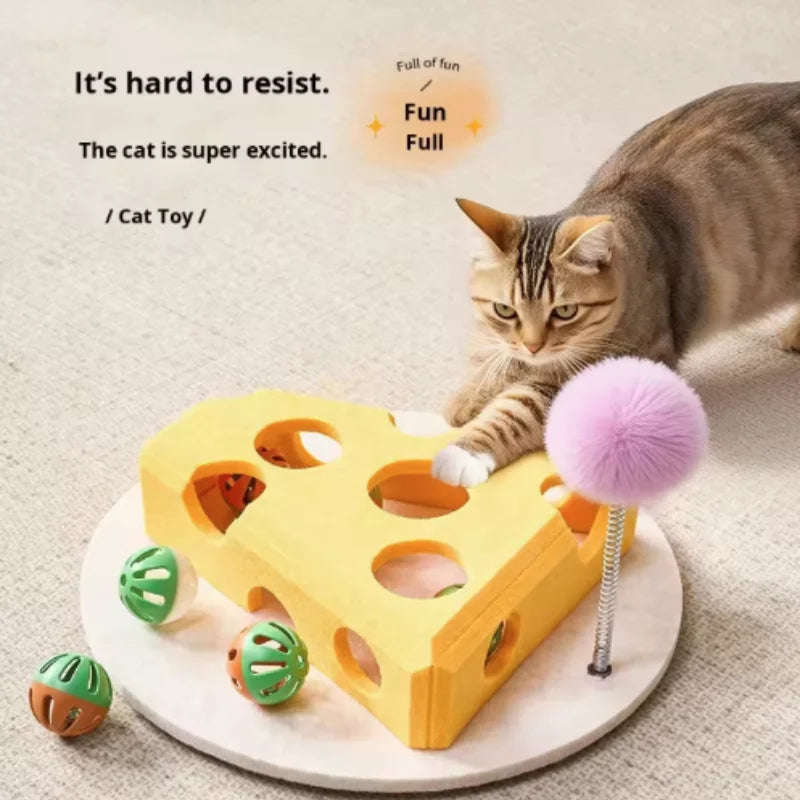 Interactive Cat Maze Toy with Bell Ball — Felt Puzzle Box