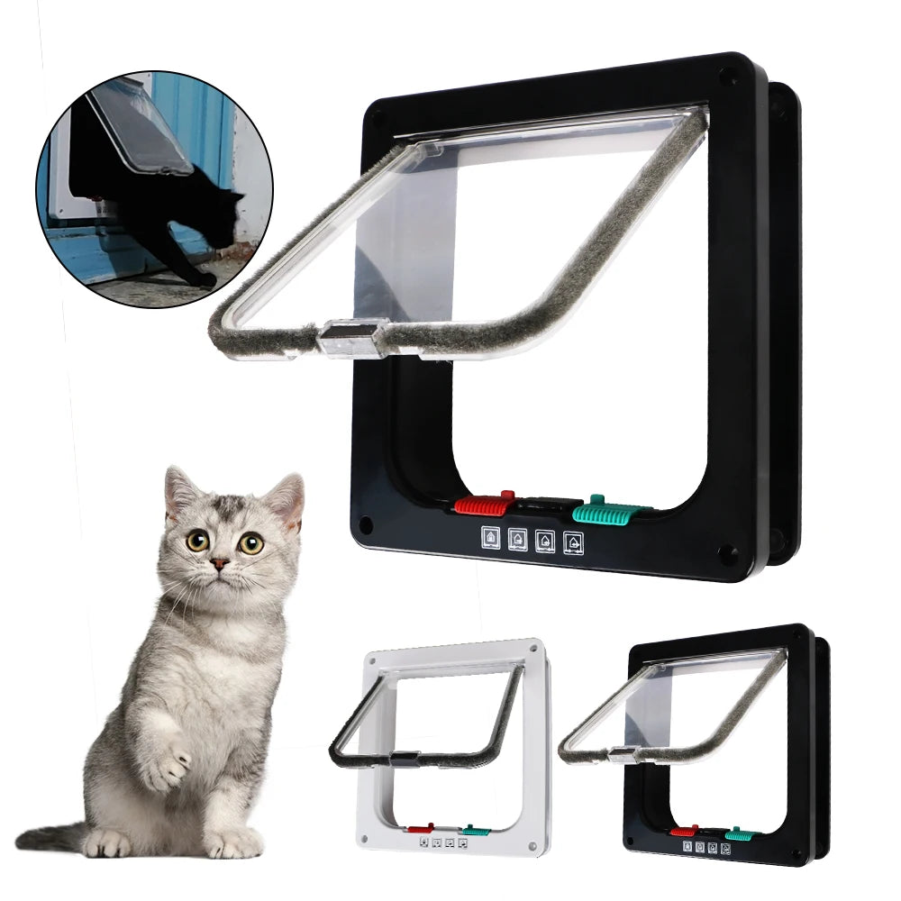 Pet Door with 4-Way Lock | ABS Plastic Cat & Dog Flap – M / L / XL