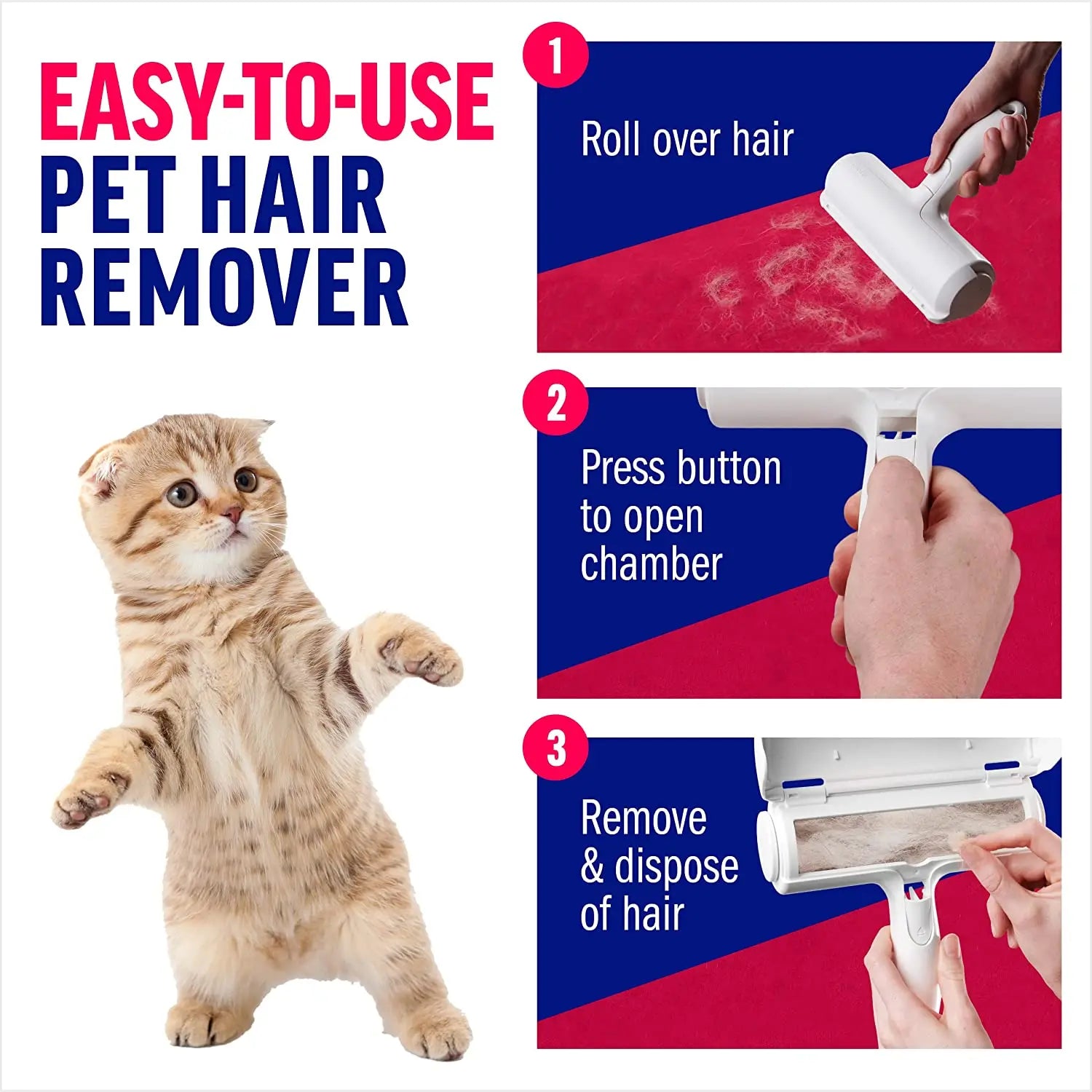 Reusable Pet Hair Remover Roller – Self-Cleaning Lint Roller for Dog & Cat Fur on Furniture & Upholstery