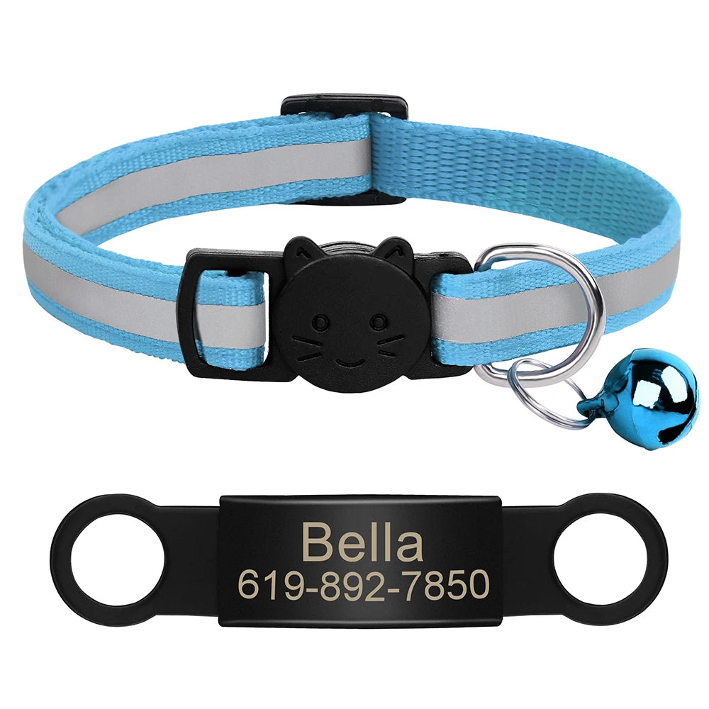 Personalized Reflective Cat & Dog Collar with Bell & Free Engraving