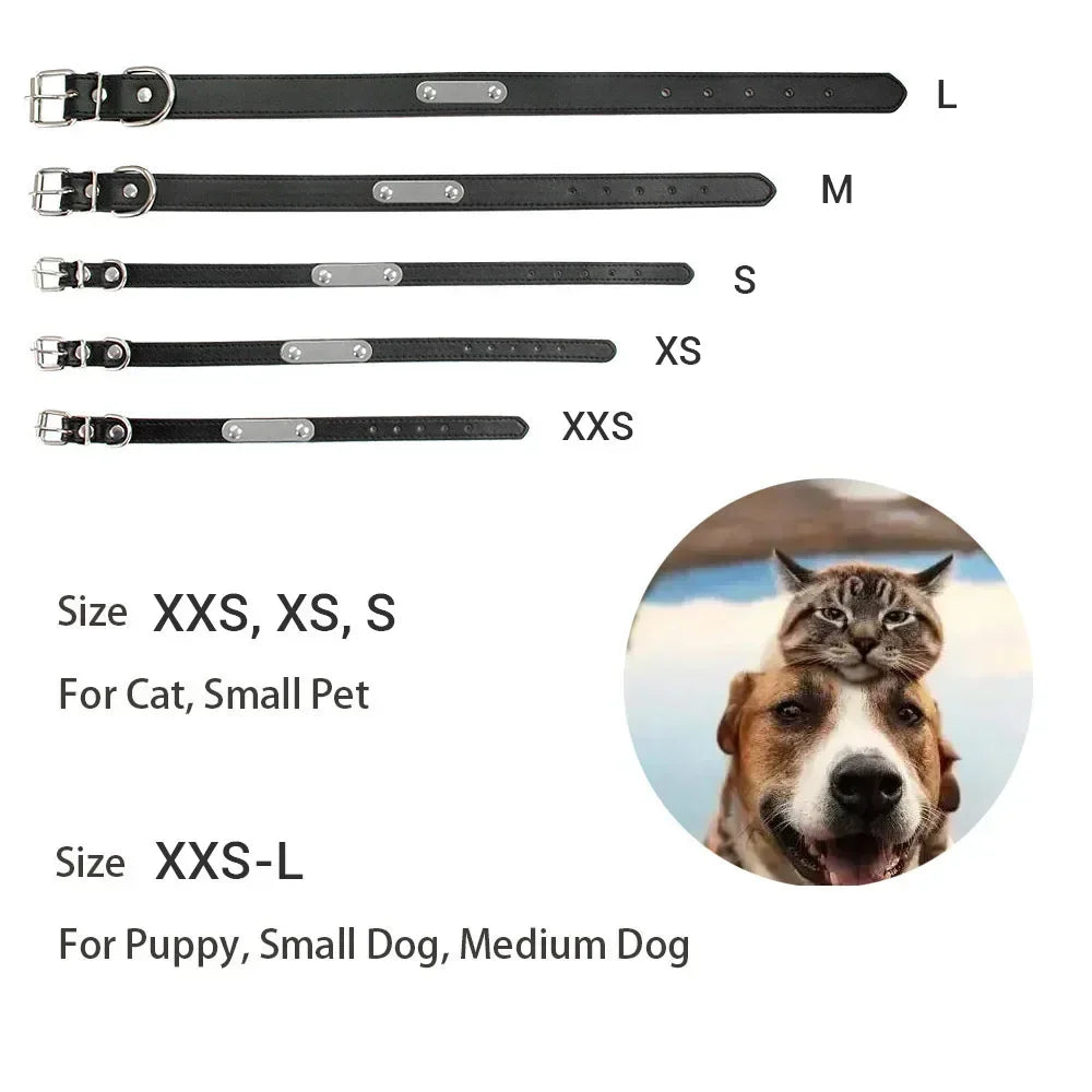 Personalized Pet Collar with Engraved ID Tag – PU Leather, Anti-Lost