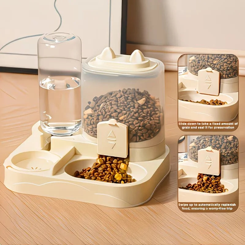 2-in-1 Large Pet Feeder & Water Dispenser – Gravity-Fed, Dry/Wet Separation, No Battery | Cats & Dogs