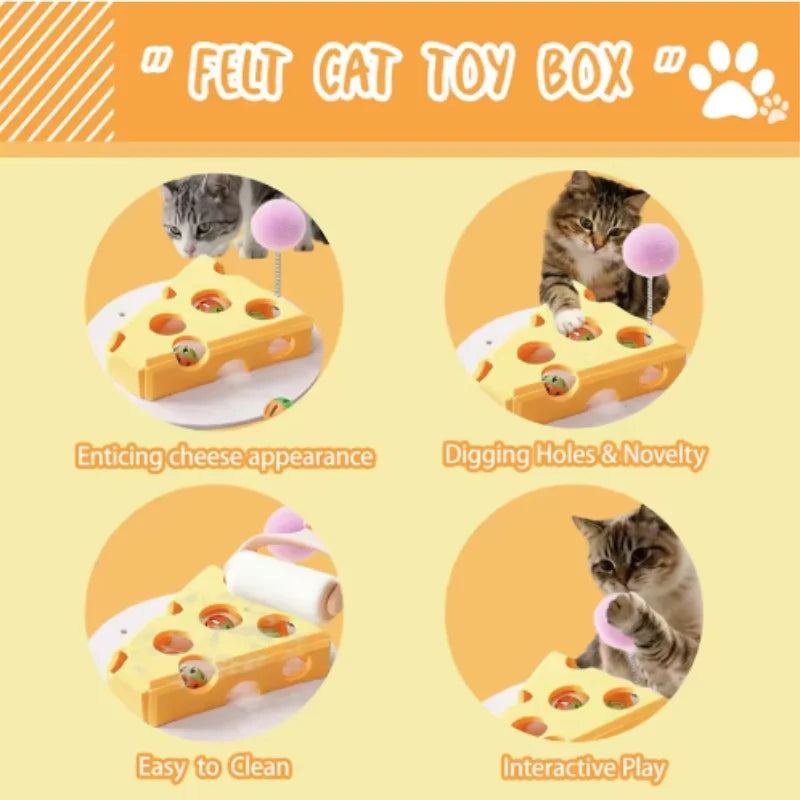 Interactive Cat Maze Toy with Bell Ball — Felt Puzzle Box