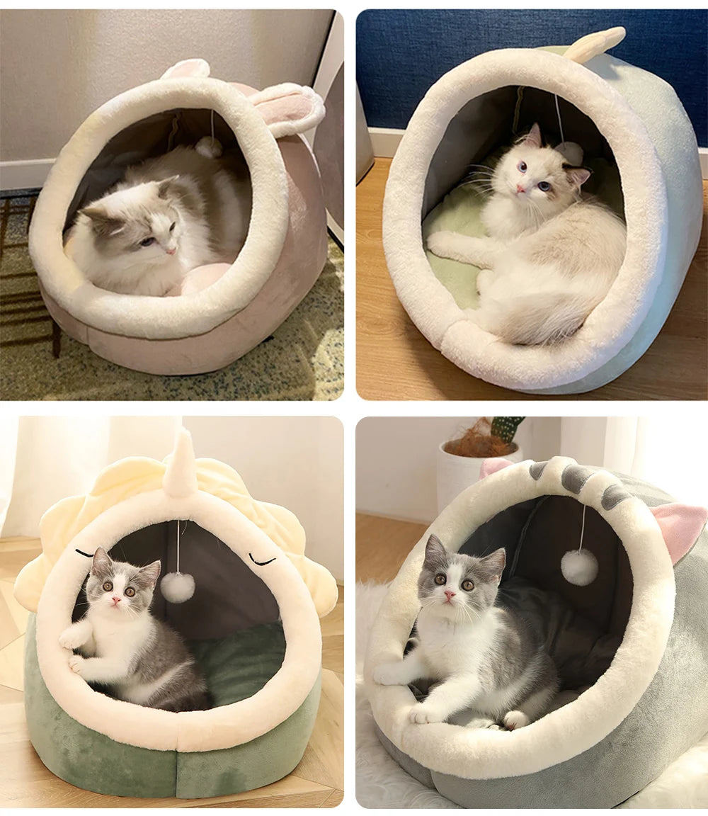 Cute Ear Cat Cave Bed – Foldable, Washable & Deep Sleep Pet Bed for Cats & Small Dogs