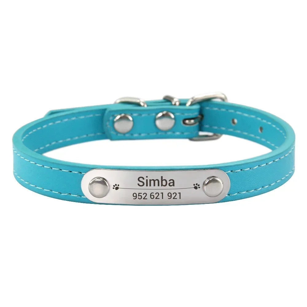 Personalized Pet Collar with Engraved ID Tag – PU Leather, Anti-Lost