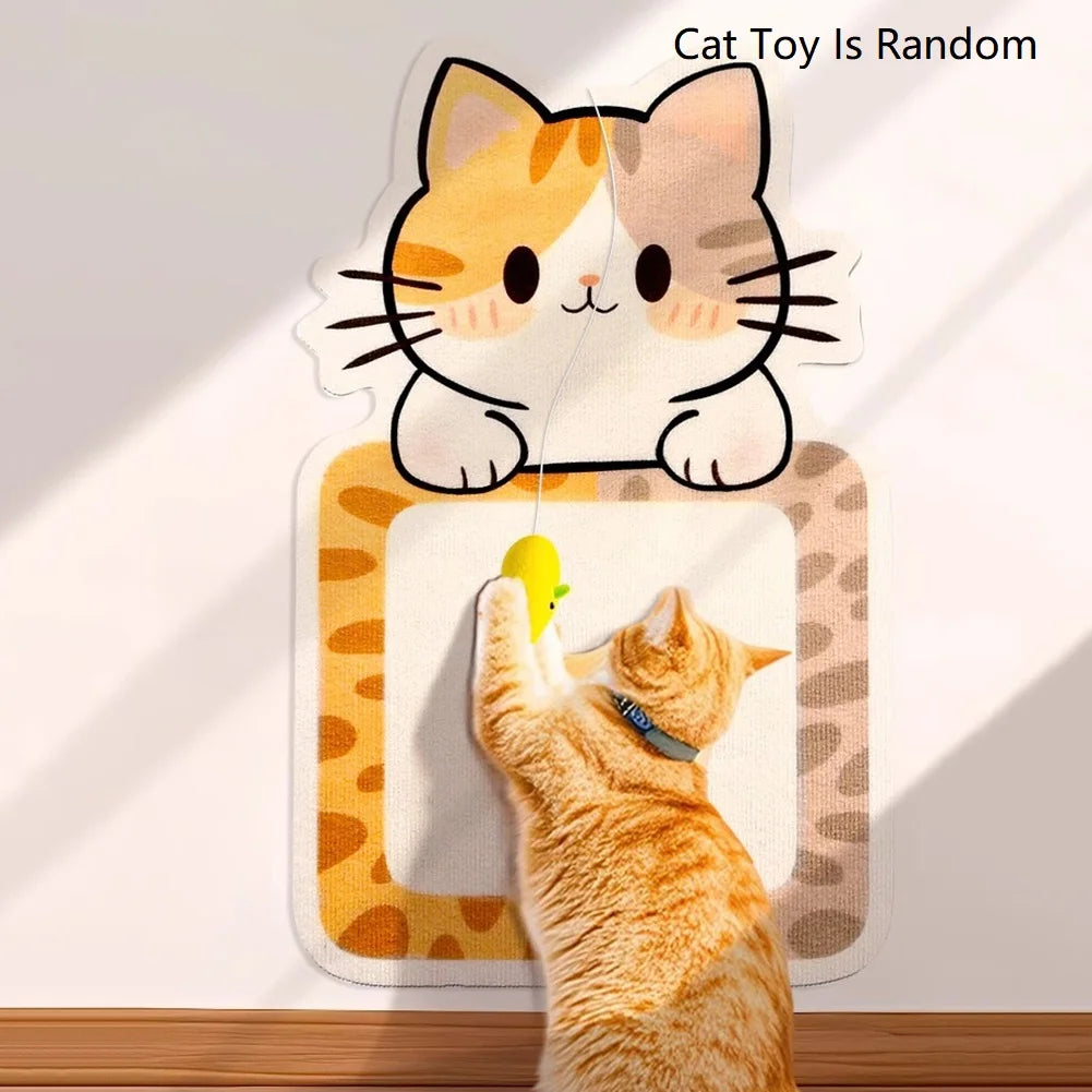 Wall-Mounted Felt Cat Scratcher with Hanging Toy