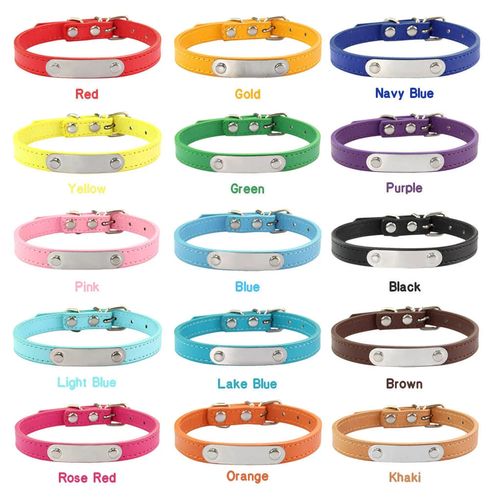 Personalized Pet Collar with Engraved ID Tag – PU Leather, Anti-Lost