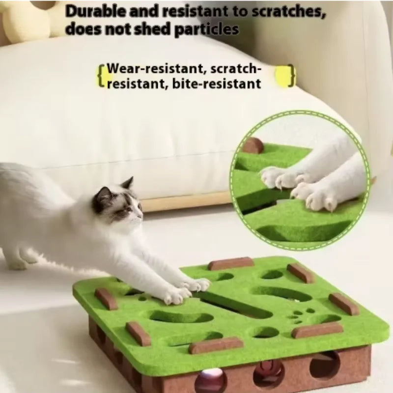Interactive Cat Maze Toy with Bell Ball — Felt Puzzle Box