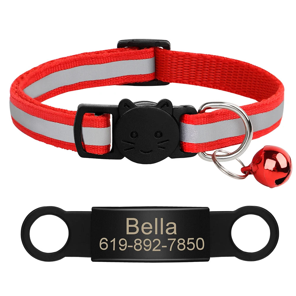 Personalized Reflective Cat & Dog Collar with Bell & Free Engraving