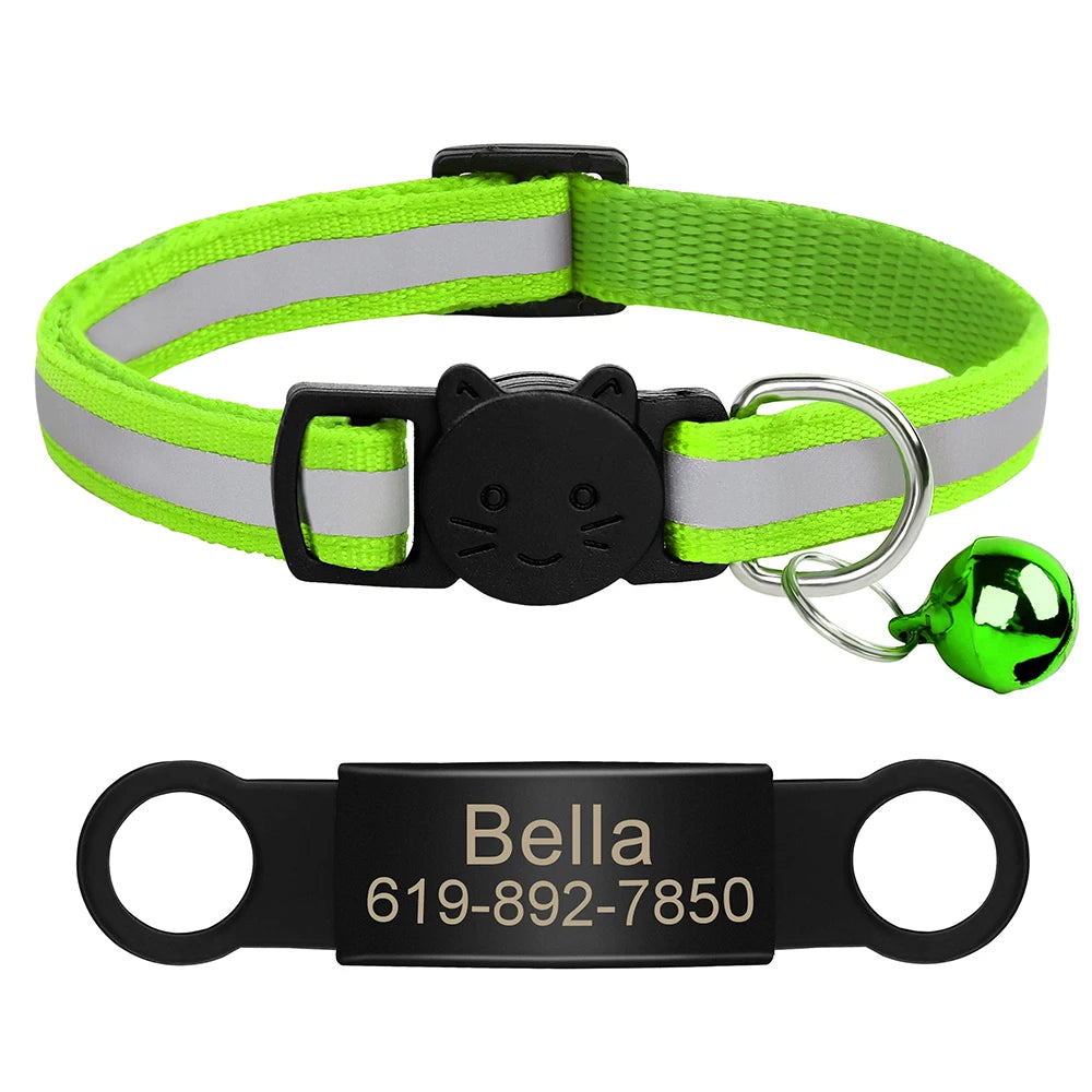 Personalized Reflective Cat & Dog Collar with Bell & Free Engraving