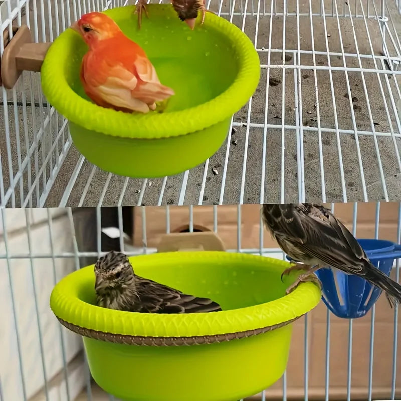 Bird Cage Bath & Feeding Bowl Set with Secure Mounting Ring