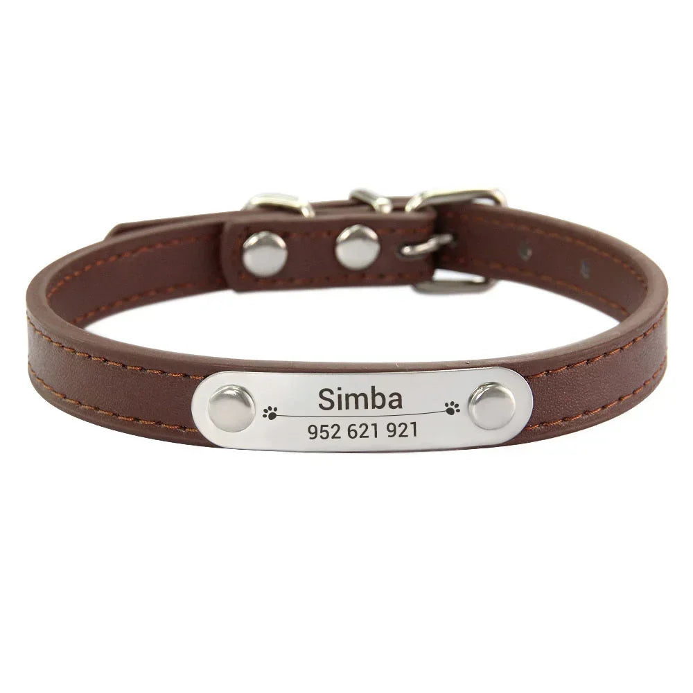 Personalized Pet Collar with Engraved ID Tag – PU Leather, Anti-Lost