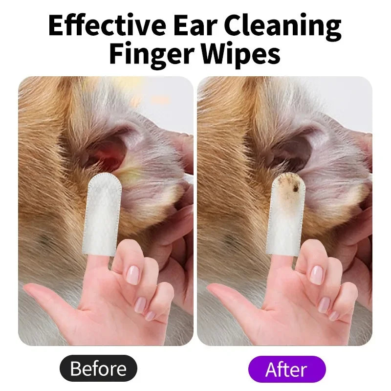 Pet Ear Cleaning Wipes – 50-Pack Fingertip Wipes for Ear Mite Removal in Cats & Dogs