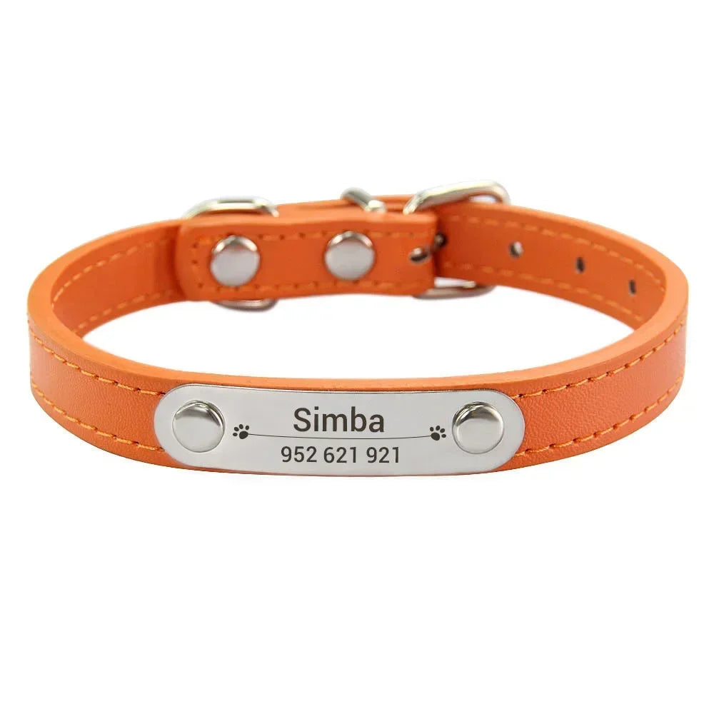 Personalized Pet Collar with Engraved ID Tag – PU Leather, Anti-Lost