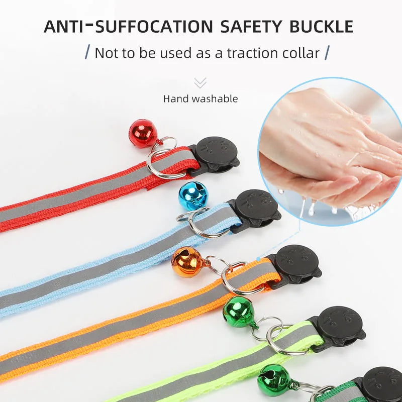 ROJECO Adjustable Cat Collar with Bell & Reflective Strip – Safety Breakaway Necklace for Cats & Kittens