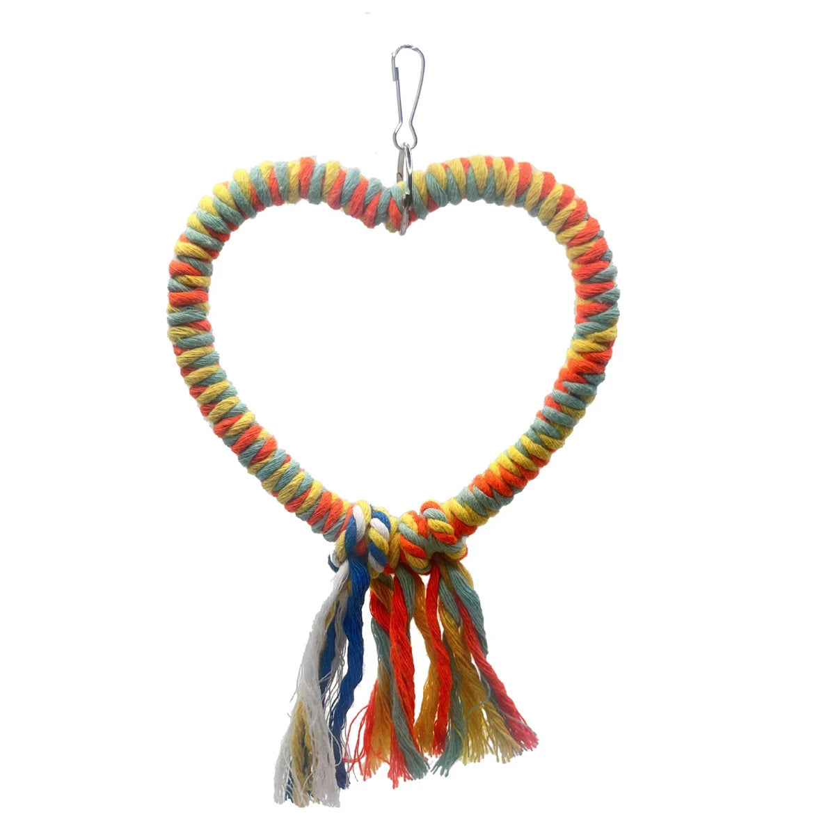 Love Shape Cotton Rope Bird Swing – Colorful Parrot Perch & Cage Toy