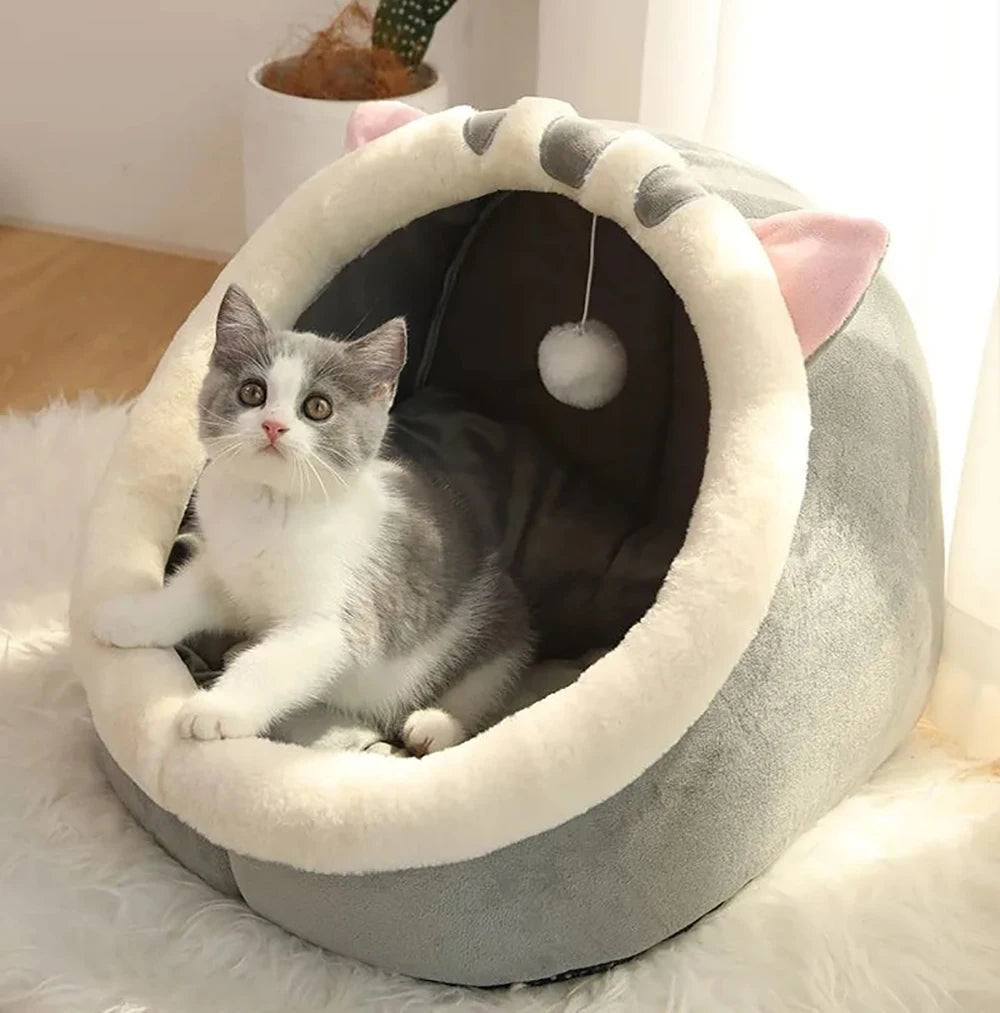 Cute Ear Cat Cave Bed – Foldable, Washable & Deep Sleep Pet Bed for Cats & Small Dogs